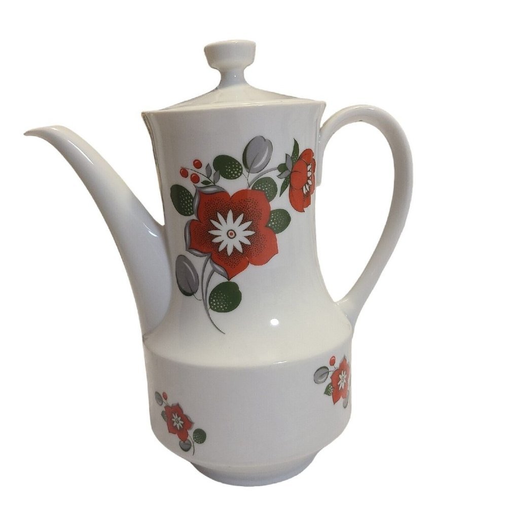 Seltmann Weiden Bavaria Anja W. Germany Red Flowers Coffee Pot Teapot with Lid